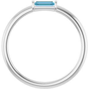 14K White Natural Sky Blue Topaz Stackable Ring-Straight Baguette-4 X 2 Mm
