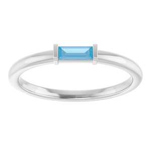 14K White Natural Sky Blue Topaz Stackable Ring-Straight Baguette-4 X 2 Mm