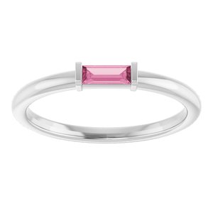 Sterling Silver Natural Pink Tourmaline Stackable Ring-Straight Baguette-4 X 2 Mm