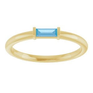14K Yellow Natural Swiss Blue Topaz Stackable Ring-Straight Baguette-4 X 2 Mm
