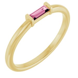 14K Yellow Natural Pink Tourmaline Stackable Ring-Straight Baguette-4 X 2 Mm