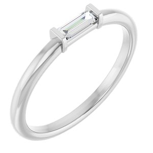 14K White 1/6 CTW  Natural Diamond Stackable Ring-Straight Baguette-5 X 2 Mm