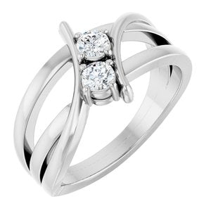 14K White 1/4 CTW Natural Diamond Two-Stone Ring-Round-3.2 Mm