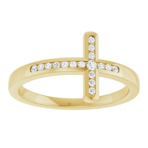 14K Yellow 1/10 CTW Lab-Grown Diamond Sideways Cross Ring-Round-1.7 Mm