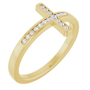 14K Yellow .08 CTW Natural Diamond Sideways Cross Ring-Round-1.6 Mm