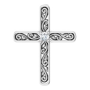 Sterling Silver .03 CT Natural Diamond Cross Pendant-Natural Diamond-2Mm :: 0.03 Ct
