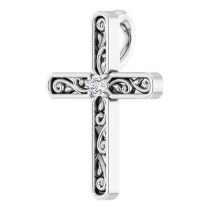 Sterling Silver .03 CT Natural Diamond Cross Pendant-Natural Diamond-2Mm :: 0.03 Ct
