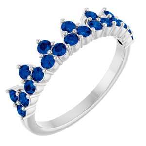 14K White Natural Blue Sapphire Crown Ring-Round-2 Mm