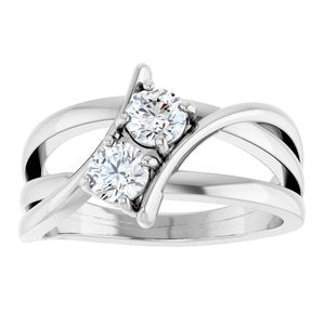 14K White 1/2 CTW Lab-Grown Diamond Two-Stone Ring-Round-4.1 Mm
