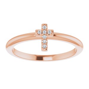 14K Rose .03 CTW Natural Diamond Stackable Cross Ring-Round-1 Mm