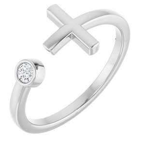 14K White .06 CTW Natural Diamond Negative Space Cross Ring-Round-2.5 Mm