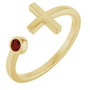 14K Yellow Natural Mozambique Garnet Negative Space Cross Ring-Round-2.5 Mm