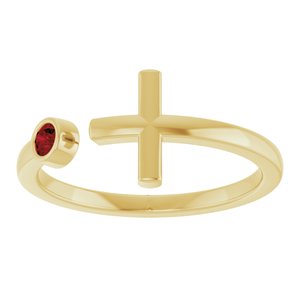 14K Yellow Natural Mozambique Garnet Negative Space Cross Ring-Round-2.5 Mm