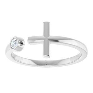 14K White .06 CTW Natural Diamond Negative Space Cross Ring-Round-2.5 Mm