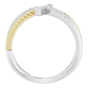 14K White/Yellow 1/10 CTW Natural Diamond Cross Rope Ring-Round-1.3 Mm