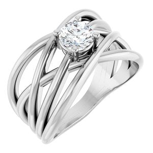 14K White 1/2 CT Natural Diamond Criss-Cross Ring-Round-5.2 Mm
