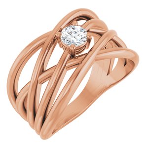 14K Rose 1/4 CT Natural Diamond Criss-Cross Ring-Round-4.1 Mm