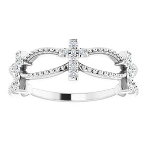 14K White .08 CTW Natural Diamond Stackable Cross Ring-Round-1 Mm