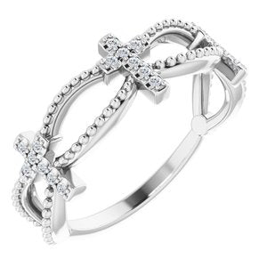 14K White .08 CTW Natural Diamond Stackable Cross Ring-Round-1 Mm