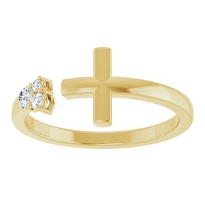 14K Yellow 1/10 CTW Natural Diamond Negative Space Cross Ring-Round-2.5 Mm