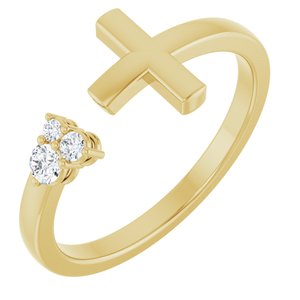 14K Yellow 1/10 CTW Natural Diamond Negative Space Cross Ring-Round-2.5 Mm
