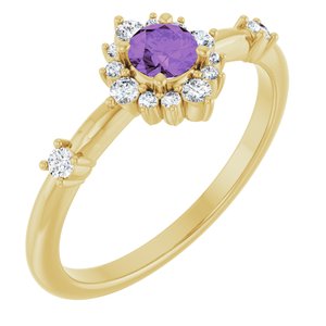 14K Yellow Natural Amethyst & 1/6 CTW Natural Diamond Halo-Style Ring-Round-4 Mm