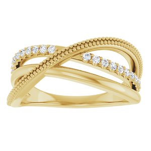 14K Yellow 1/5 CTW Natural Diamond Criss-Cross Ring-Round-1.3 Mm