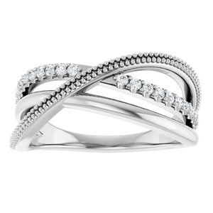 14K White 1/5 CTW Natural Diamond Criss-Cross Ring-Round-1.3 Mm