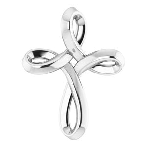 14K White 13.35x10.42 mm Youth Cross Pendant-Polished