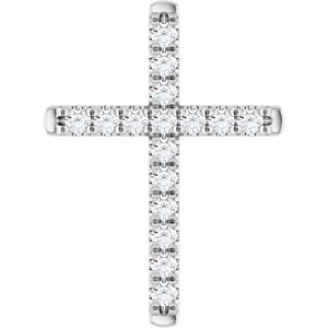 14K White 1/2 CTW Natural Diamond French-Set Cross Pendant-Natural Diamond-2Mm :: 1/2 Ctw
