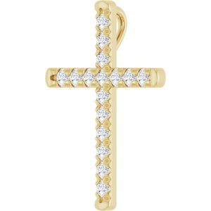 14K Yellow 1/2 CTW Natural Diamond French-Set Cross Pendant-Natural Diamond-2Mm :: 1/2 Ctw