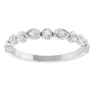 14K White 1/5 CTW Natural Diamond Anniversary Band 5 full cut round 6 marquise faceted stones-Marquise