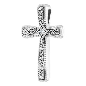 14K White .01 CT Natural Diamond Cross Pendant-Natural Diamond-1.4Mm :: 0.01 Ct