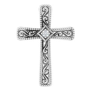 14K White .01 CT Natural Diamond Cross Pendant-Natural Diamond-1.4Mm :: 0.01 Ct