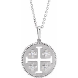 14K White .025 CTW Natural Diamond Jerusalem Cross 16-18" Necklace-Natural Diamond-1.1Mm :: 0.025 Ctw