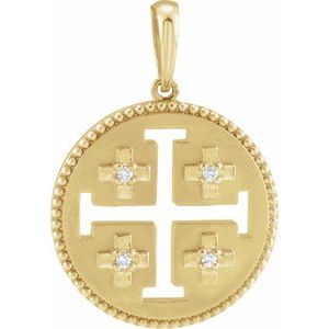 14K Yellow .025 CTW Natural Diamond Jerusalem Cross Pendant-Natural Diamond-1.1Mm :: 0.025 Ctw