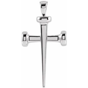 14K White 	28x14.71 mm Nail Cross Pendant-Polished