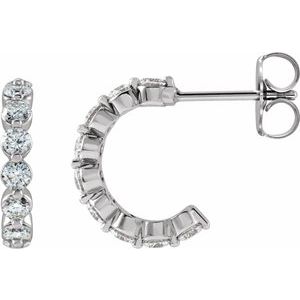 14K White 3/4 CTW Natural Diamond 12.7 mm Hoop Earrings-Round-12.76 Mm