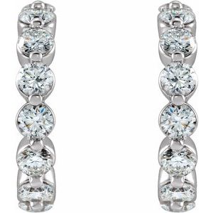 14K White 3/4 CTW Natural Diamond 12.7 mm Hoop Earrings-Round-12.76 Mm