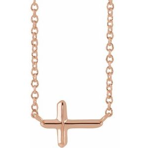 14K Rose Sideways Cross 18" Necklace-18 In-Polished
