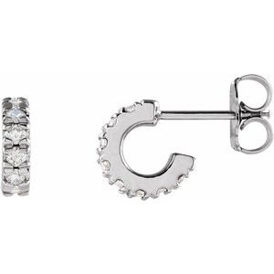 14K White 1/4 CTW Natural Diamond French-Set Huggie Hoop Earrings-Round-8 Mm