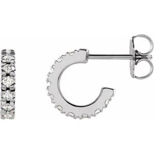 14K White 1/3 CTW Natural Diamond French-Set 10 mm Huggie Hoop Earrings-Round-10 Mm