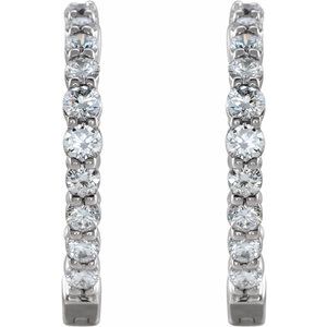 14K White 1 CTW Natural Diamond Inside-Outside Hinged 19.3 mm Hoop Earrings-Round-19.3 Mm