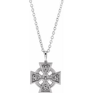 14K White Celtic-Inspired Cross 20" Necklace-20 In-Polished
