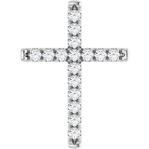 14K White 3/4 CTW Natural Diamond French-Set Cross Pendant-Natural Diamond-2.4Mm :: 3/4 Ctw