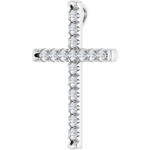 14K White 3/4 CTW Natural Diamond French-Set Cross Pendant-Natural Diamond-2.4Mm :: 3/4 Ctw