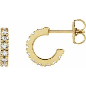14K Yellow 1/3 CTW Lab-Grown Diamond French-Set 10 mm Huggie Hoop Earrings-Round-10 Mm