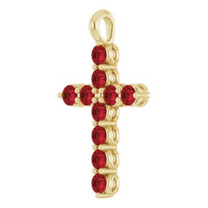 14K Yellow Natural Mozambique Garnet Cross Pendant-Round-2 Mm