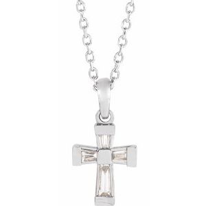 14K White 1/10 CTW Natural Diamond Cross 16-18" Necklace-Natural Diamond-4 X 1.5 X 1Mm :: 1/10 Ctw