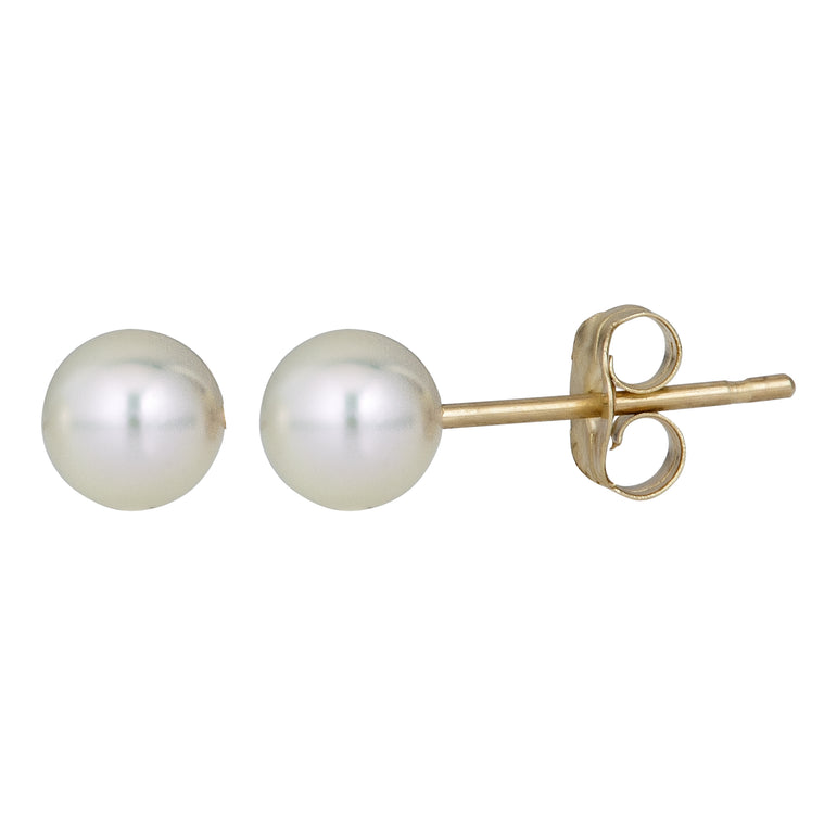 14K Gold  7MM Pearl Stud Earring-Yellow | Push Back